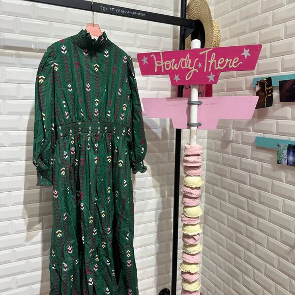 Stripped Floral Print Midi Dress with Ruffle Collar - WC5448 - Umgee USA - Picture 2 of 3